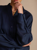 [Dark Blue] SilkSilky-UK Long Sleeve Split Women's Blouse 005