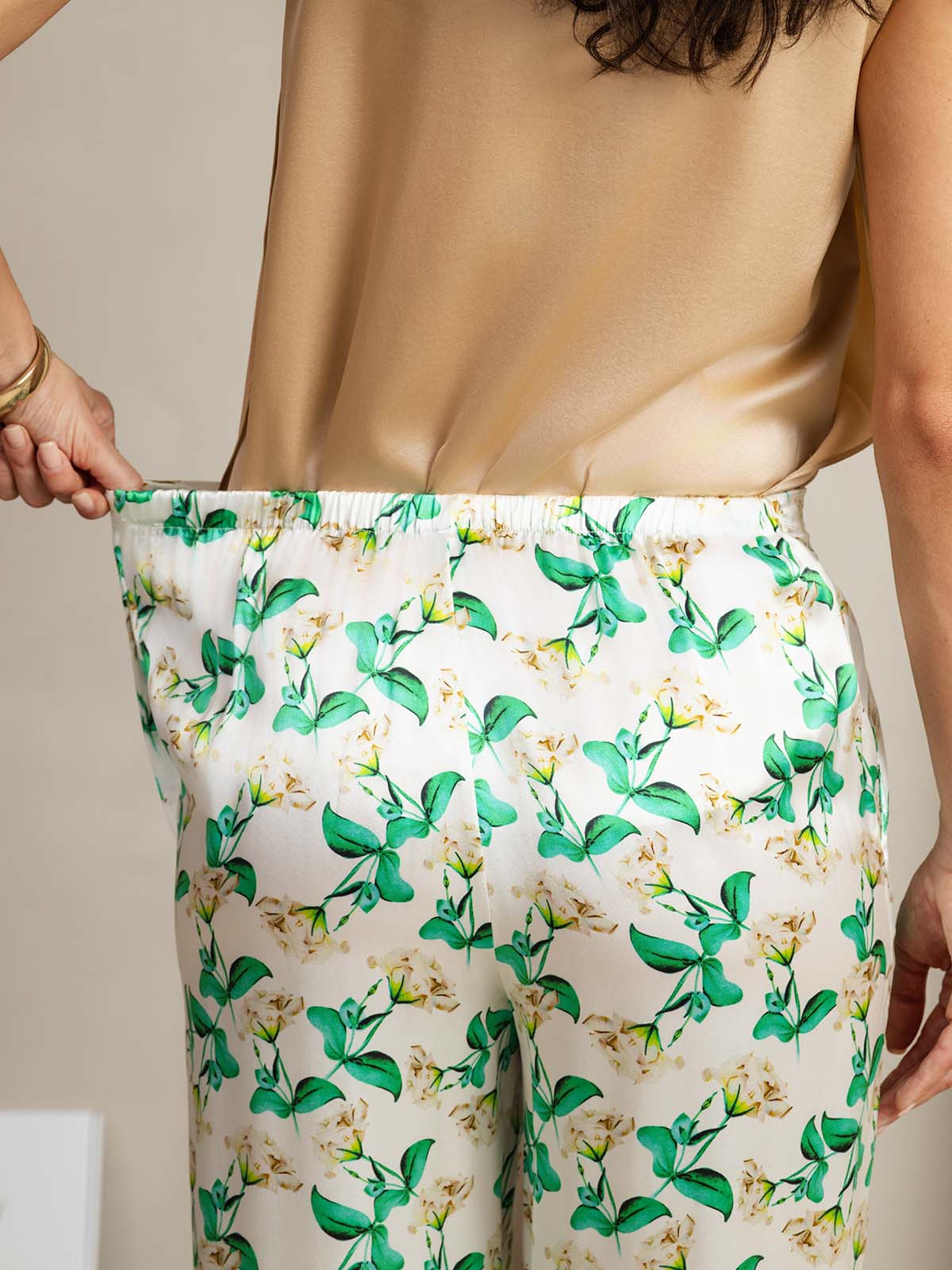[Green Floral] SilkSilky-UK 19Momme Silk Womens Pants 005