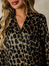 [Leopard] SilkSilky-UK Long Sleeve Notch Collar Nightshirt 005