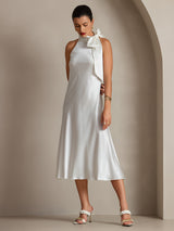 [White] SilkSilky-UK Sleeveless Tie Neck Dress 001