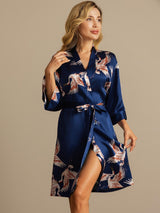 [Dark Blue] SilkSilky-UK 3/4 Sleeve Women's Dressing Gown 006
