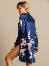 [Dark Blue] SilkSilky-UK 19Momme Long Sleeve Notch Collar Nightshirt 002