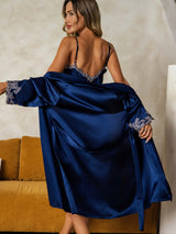 [Dark Blue] SilkSilky-UK 3/4 Sleeve V Neck Nightdress&Dressing gowns 002