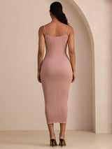 [Pink] SilkSilky-UK Spaghetti Strap Square Neck Dress 002