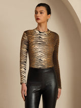 [Tiger] SilkSilky-UK 100% Silk Jersey Long Sleeve Mock Neck Women's T-Shirt 003