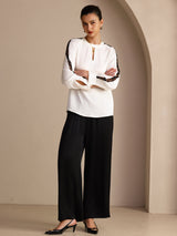 [White] SilkSilky-UK Long Sleeve Keyhole Neck Women's Blouse 007