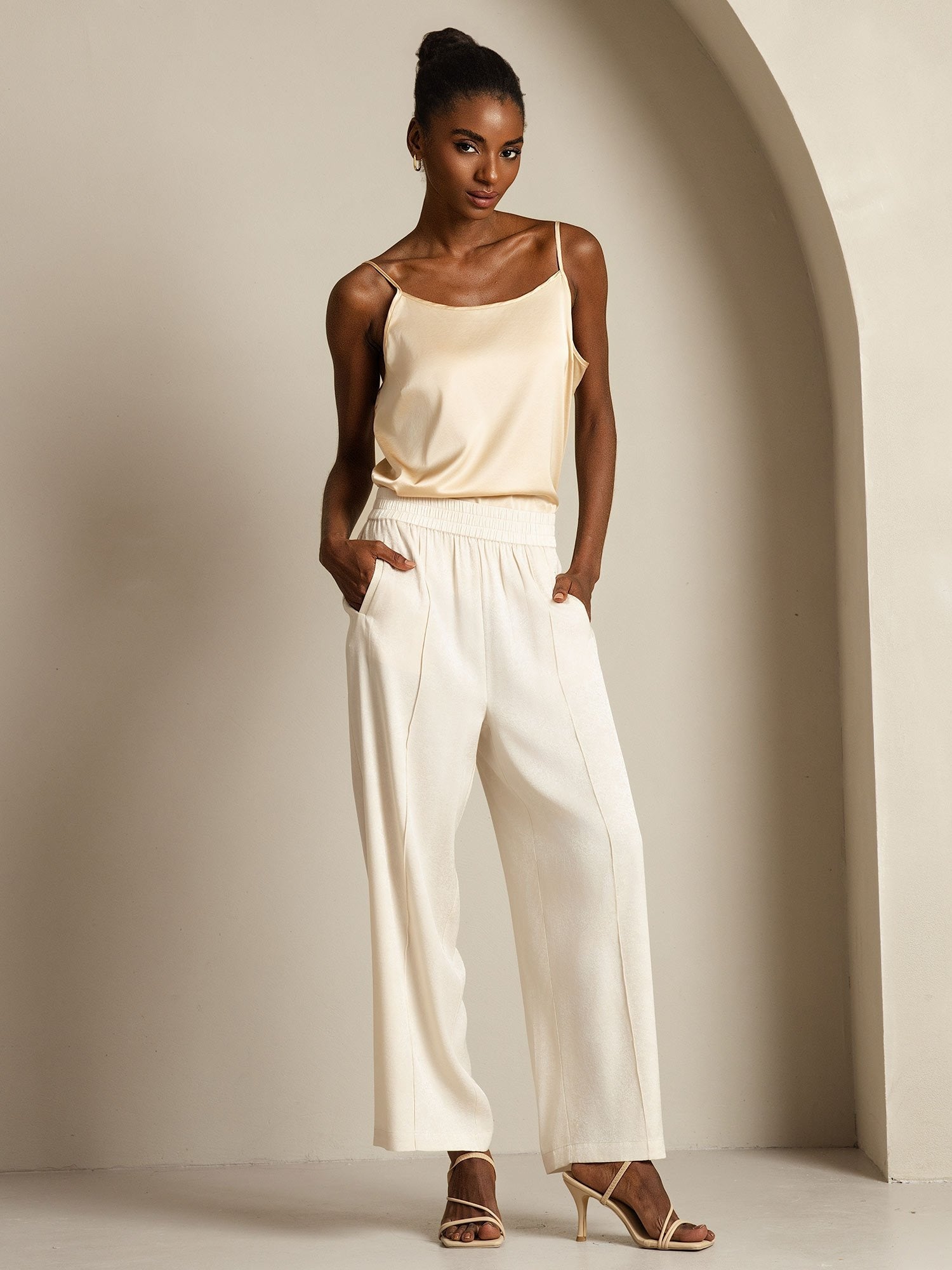 [Beige] SilkSilky-UK 22Momme Silk Womens Pants 008