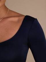 [Dark Blue] SilkSilky-UK Long Sleeve U Neck Women's T-Shirt 006