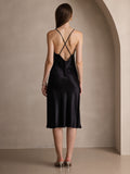 SilkSilky-UK Pure Silk Sleeveless V Neck Dress Black 002