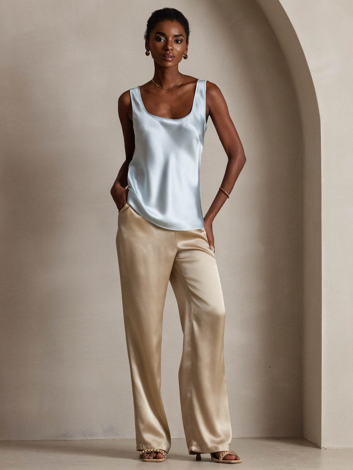 [Light Blue] SilkSilky-UK 19Momme Silk U Neck Camisole 008