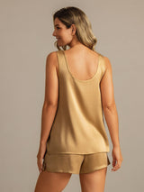 [Tan] SilkSilky-UK 19Momme Machine-Washable Silk Sleeveless Scoop Neck Women's Pyjamas 002
