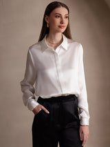 [White] SilkSilky-UK Long Sleeve Lapel Collar Women's Shirt 001