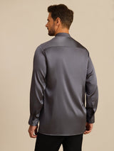 [Dark Gray] SilkSilky-UK Long Sleeve Stand Collar Men''s Shirt 002