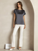 [Dark Gray] SilkSilky-UK Short Sleeve Boat Neck Women's T-Shirt 003