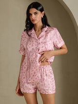 [Pink Leopard] SilkSilky-UK Short Sleeve Notch Collar Women's Pyjamas 003