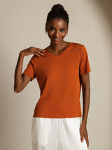 [Orange] SilkSilky-UK Short Sleeve V Neck Women's T-Shirt 008