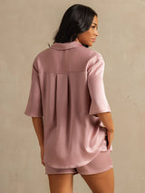 [Peach Skin] SilkSilky-UK 19Momme Machine-Washable Silk Half Sleeve Notch Collar Women's Pyjamas 006