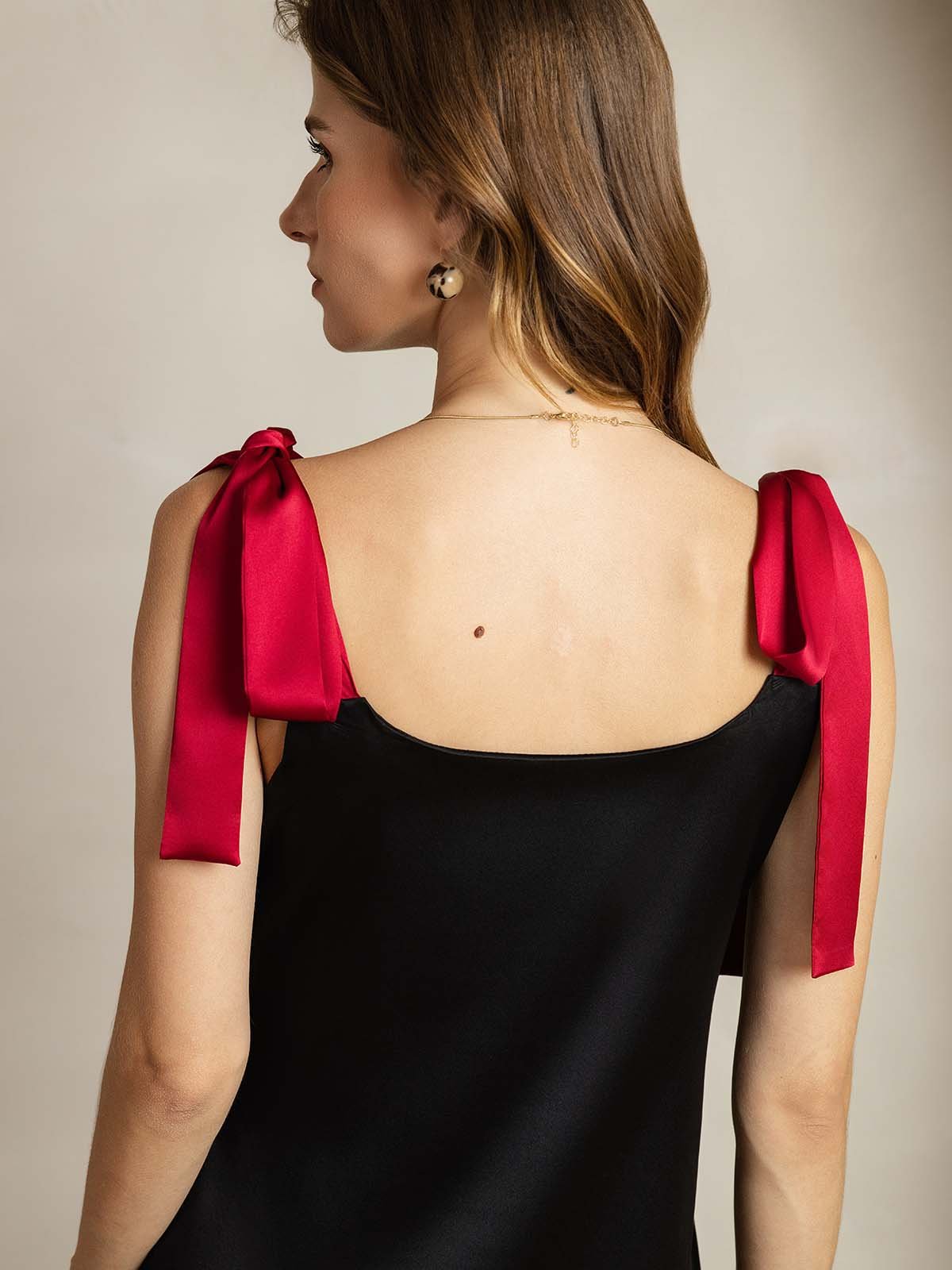[Black] SilkSilky-UK 19Momme Silk Square Neck Dress 007