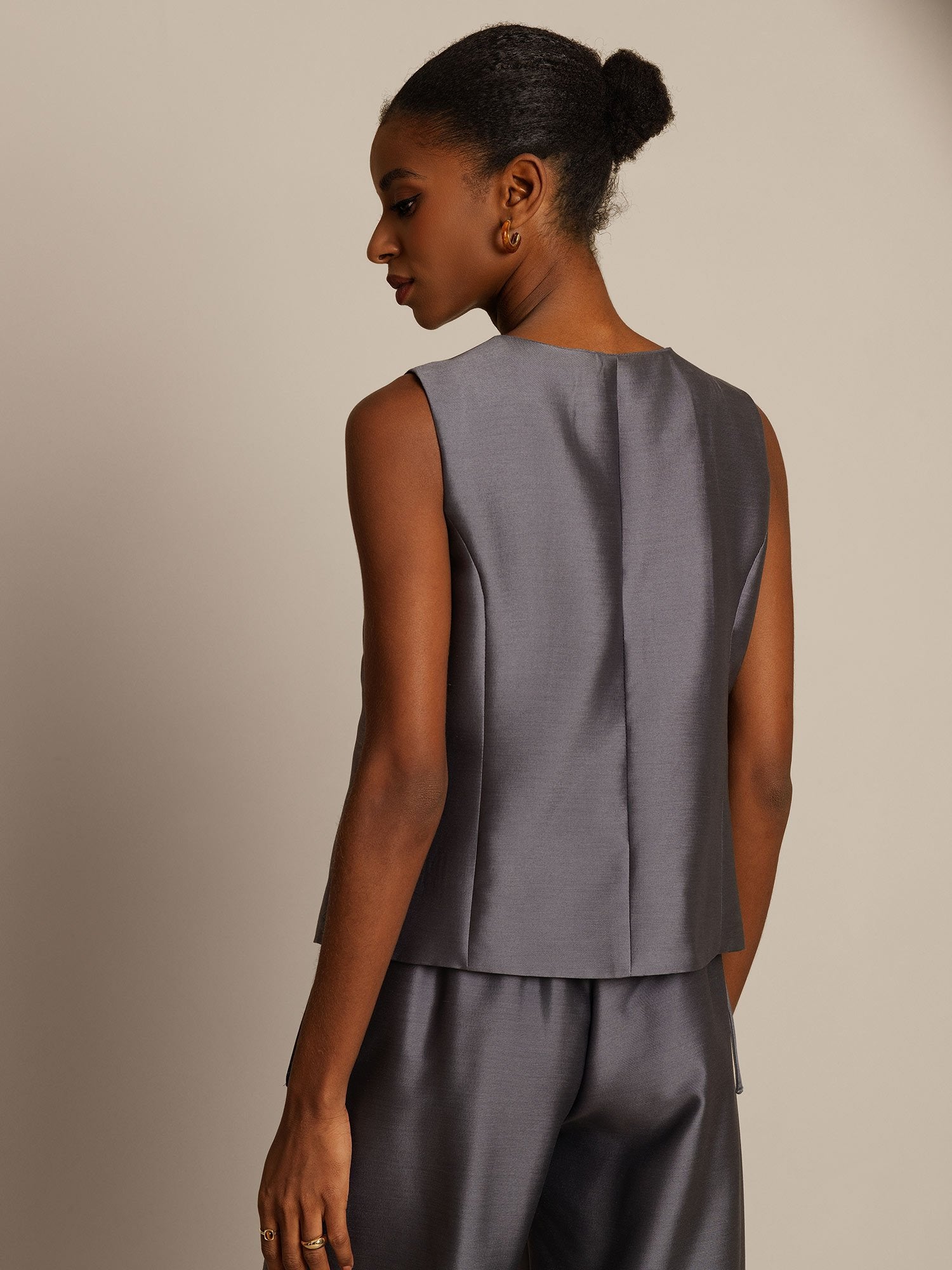 [Gray] SilkSilky-UK 32Momme Silk-Wool Blend Womens Vest 002