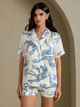 [White Giraffe] SilkSilky-UK Short Sleeve Notch Collar Women's Pyjamas 003