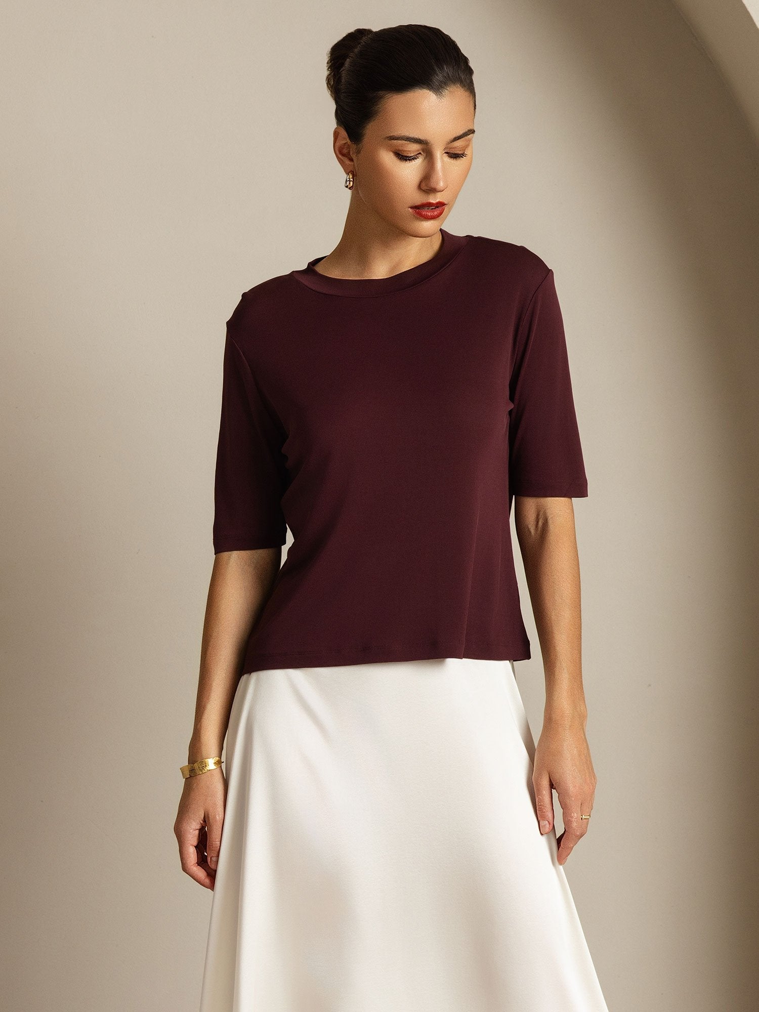 [Windsor Wine] SilkSilky-UK Pure Silk Round Neck Women's T-Shirt 009