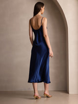 [Dark Blue] SilkSilky-UK Spaghetti Strap V Neck Dress 002