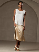 [White] SilkSilky-UK Sleeveless Round Neck Camisole 005