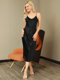 SilkSilky-UK Pure Silk Sleeveless Round Neck Nightdress Black 004