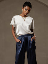 [Light Gray] SilkSilky-UK Short Sleeve Boat Neck Women's T-Shirt 003