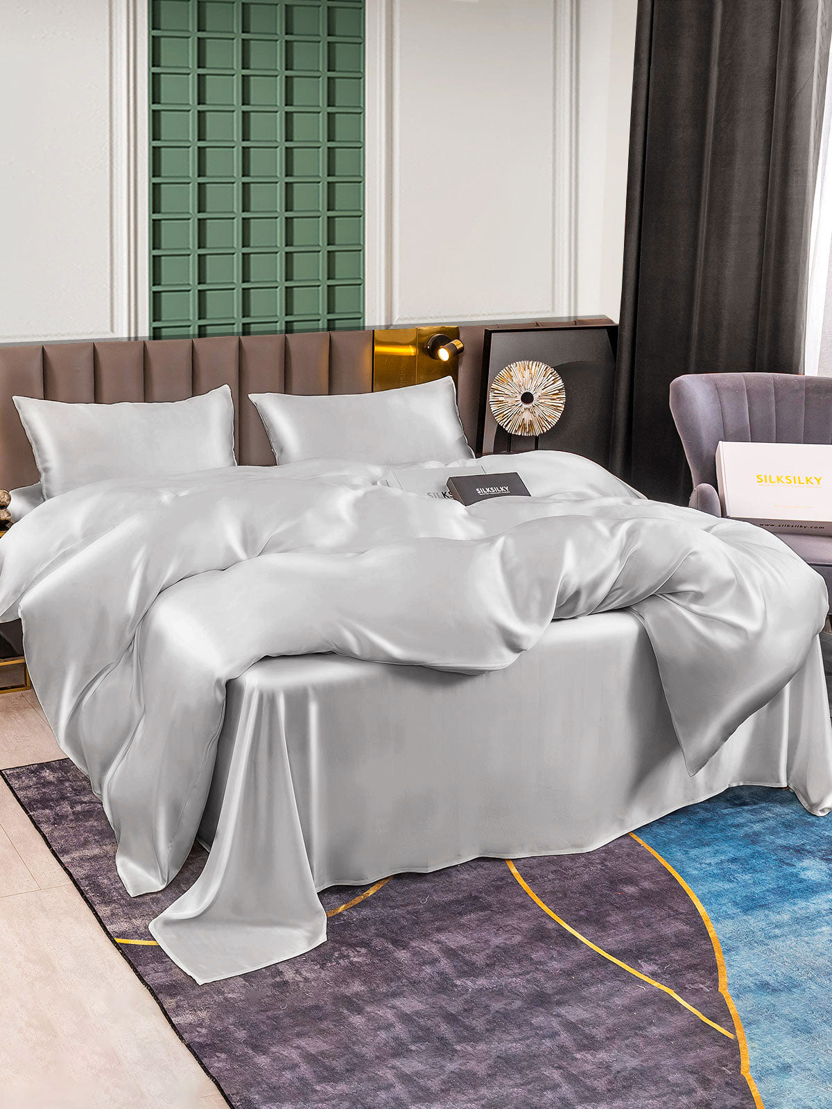 [Silver] SilkSilky-UK 25Momme Pure Silk Bedding Set 003