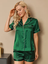 [Green] SilkSilky-UK Short Sleeve Notch Collar Women's Pyjamas 004