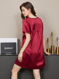 SilkSilky UK Pure Silk Short Sleeve Round Neck Nightdress Wine 002