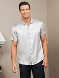 SilkSilky UK Silk Short Sleeve Collar Men's Shirt Silver 004