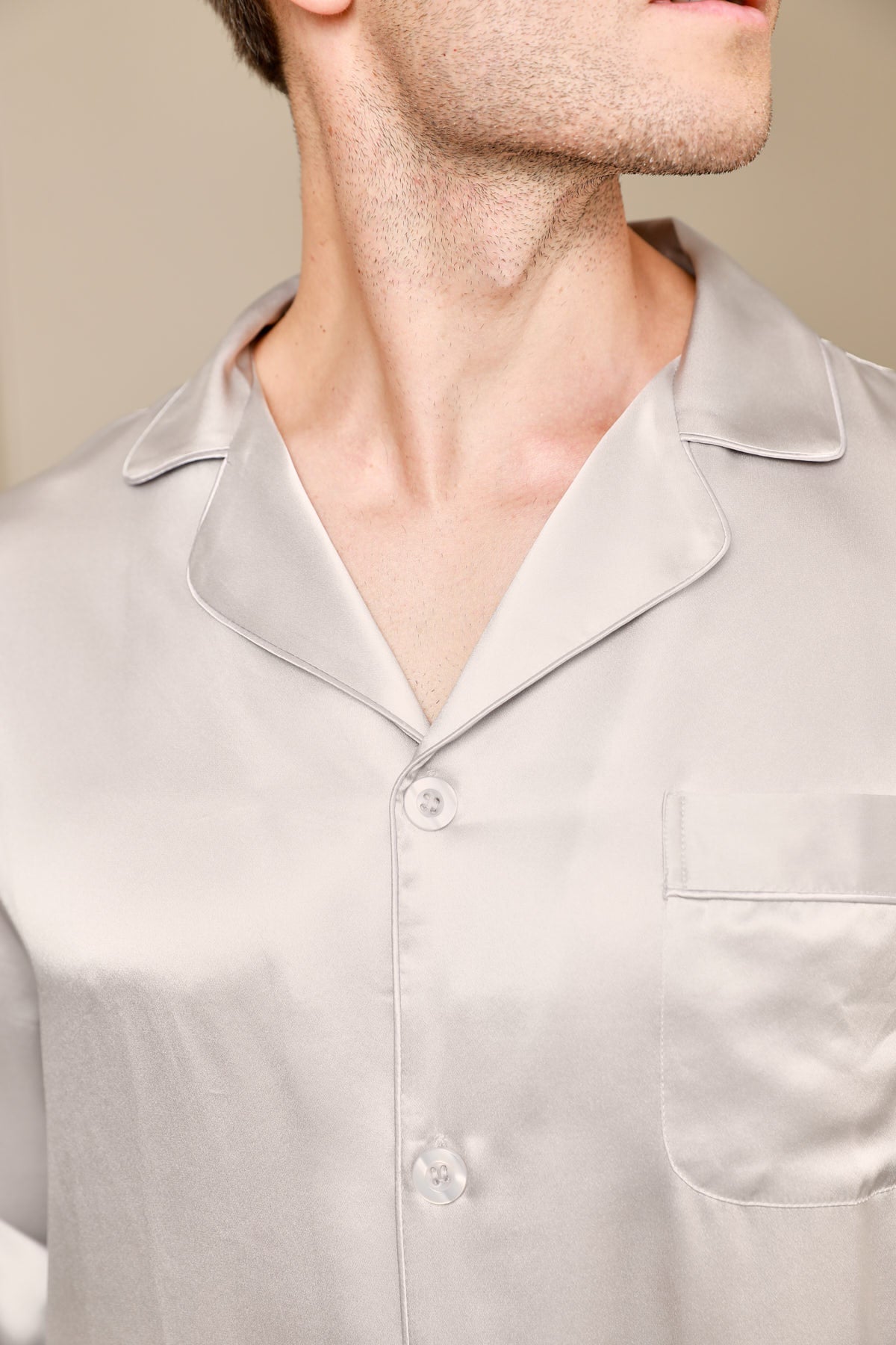 [Gray] SilkSilky-UK 19Momme Pure Silk Mens Pajamas 006