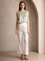 [Light Green] SilkSilky-UK Sleeveless Halter Women's T-Shirt 006