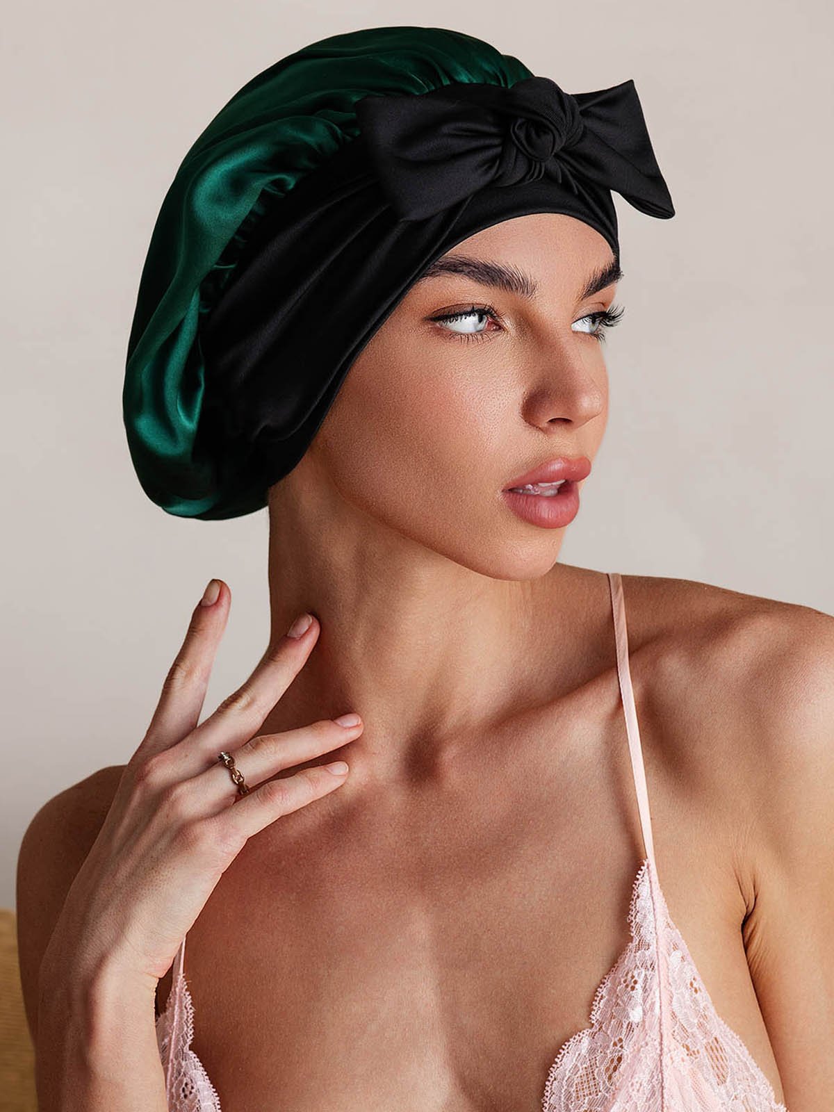 [Dark Green] SilkSilky-UK Pure Silk Sleep Cap 001