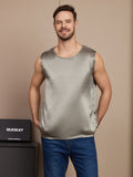 SilkSilky UK Pure Silk Sleeveless Mens T Shirt GrayishGreen 001