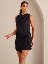 [Black] SilkSilky-UK Sleeveless Cowl Neck Dress 004