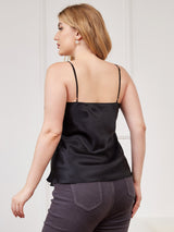 [Black] SilkSilky-UK Spaghetti Strap V Neck Plus Size Camisole Top 002
