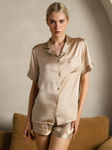 [Champagne] SilkSilky-UK Short Sleeve Lapel Collar Women's Pyjamas 003
