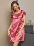 SilkSilky UK Pure Silk Cap Sleeve Tie Neck Nightdress PaleMauve 005