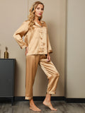 SilkSilky UK Pure Silk Long Sleeve Lapel Women's Pyjamas Brown 005