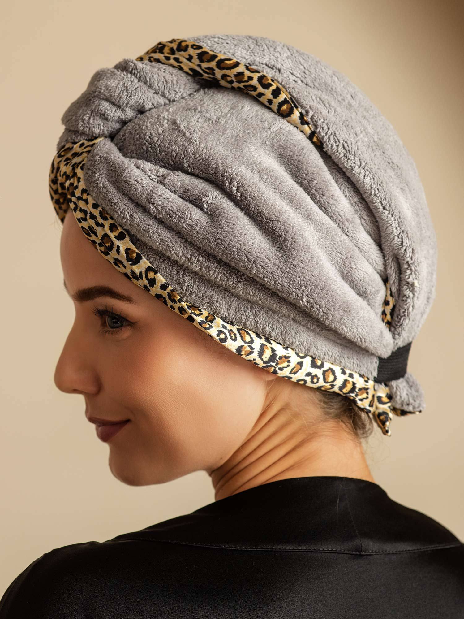 [Leopard] SilkSilky-UK Pure Silk Wrap Hair Towel Wrap 008,