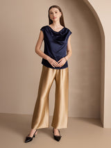[Dark Blue] SilkSilky-UK Cap Sleeve Cowl Neck Women's T-Shirt 005
