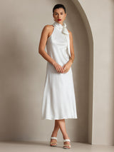 [White] SilkSilky-UK Sleeveless Tie Neck Dress 005