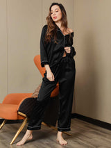 [Black] SilkSilky-UK Long Sleeve Lapel Collar Women's Pyjamas 006
