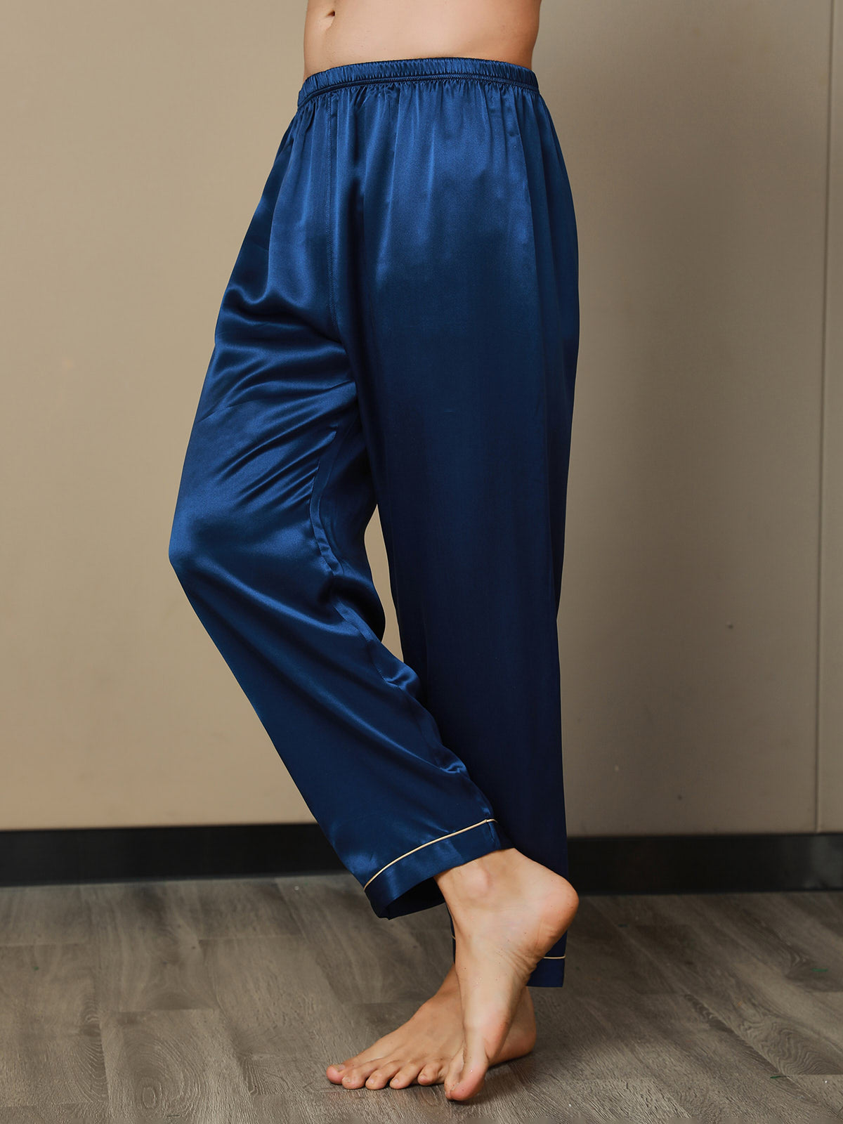 [Dark Blue] SilkSilky-UK Pure Silk Mens Sleep Bottoms 007