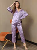 SilkSilky UK Pure Silk Long Sleeve Lapel Women's Pyjamas Lavender 001