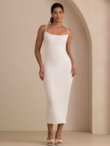 [White] SilkSilky-UK Spaghetti Strap Square Neck Dress 001
