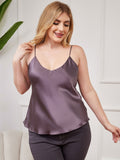 SilkSilky-UK Pure Silk V Neck Plus Size Camisole Top PurpleGray 003